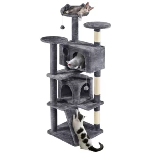 Arbre à chat 4 niveaux gris H 145cm