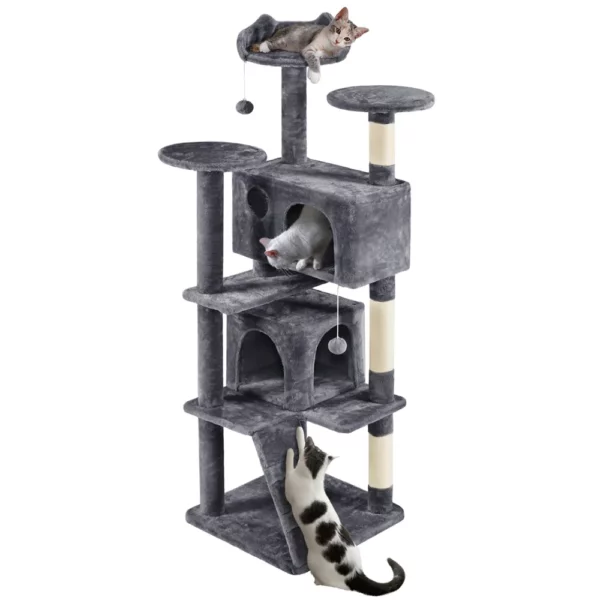 Arbre à chat 4 niveaux gris H 145cm